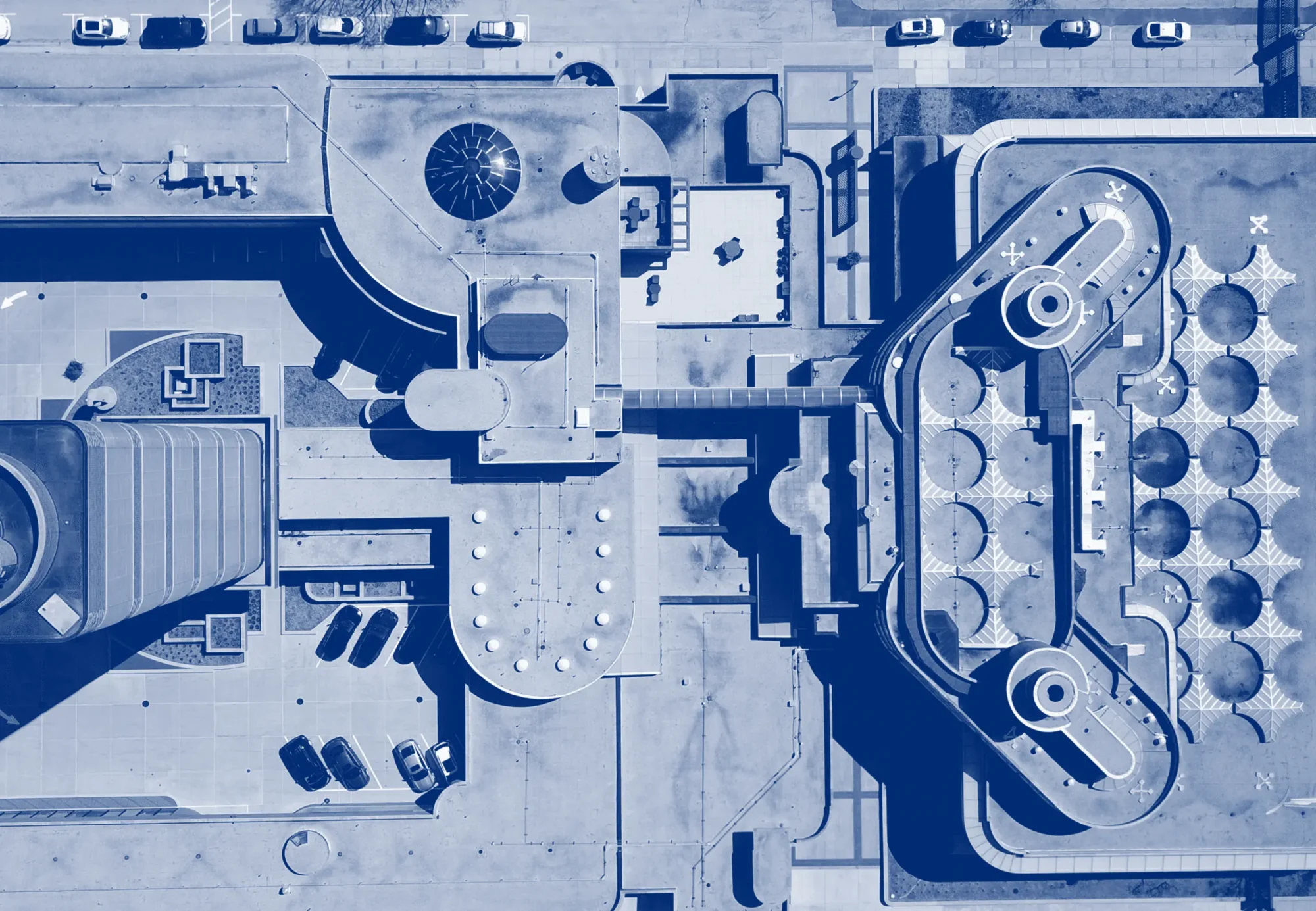 aerial photo of an industrial warehouse rooftop
