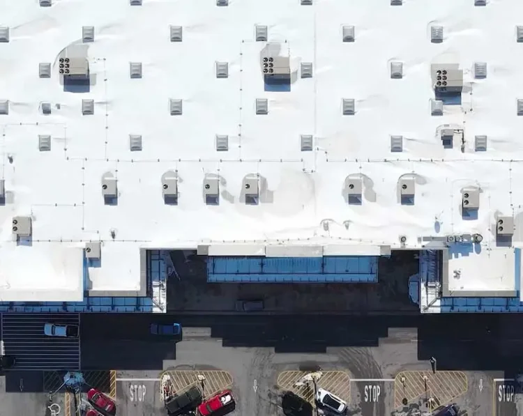 aerial photo of a warehouse roof