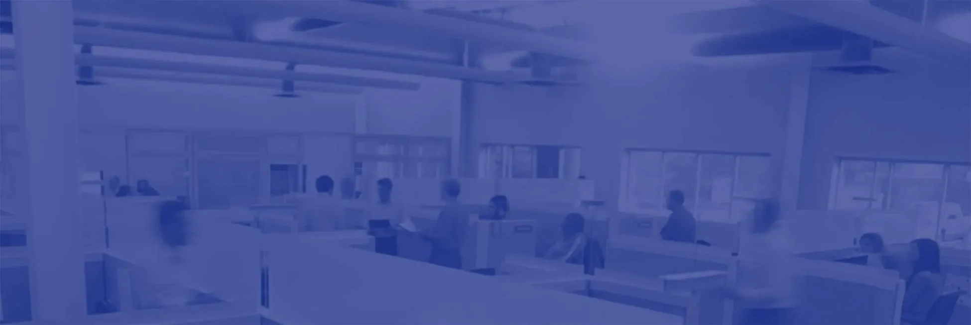 bustling office with people working and chatting